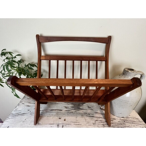Vintage Mid Century Danish Modern Teak Folding Magazine Holder Rack - Picture 7 of 11